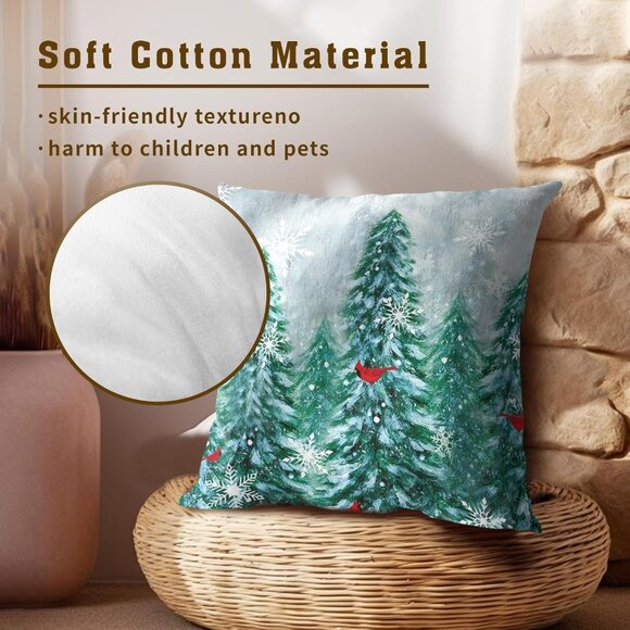 Winter Forest Throw Pillow Covers 18x18 Set of 2, Nature Pine Trees Birds Snow - Picture 4 of 4